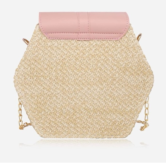 Pink and Cream Hexagonal Crossbody Bag with Gold Chain - Picture 4 of 4